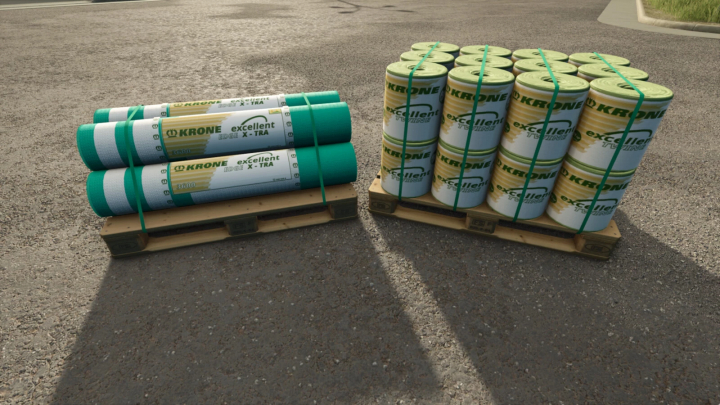 fs25-mods, Pallets of Krone Excellent X-TRA seeds or fertilizer for Farming Simulator 25, part of FS25 mods.