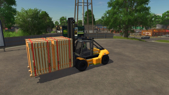 fs25-mods, Farming Simulator 25 mod: Lizard CF210 forklift carrying wooden pallets, used for farm and logistics tasks in FS25.