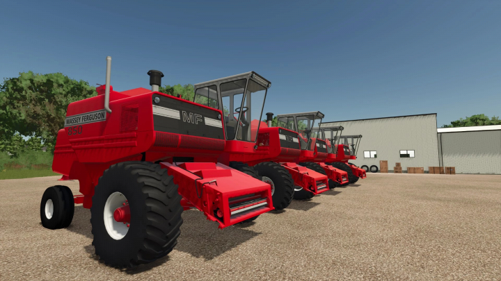 fs25-mods,  Farming Simulator 25 mods: Overhauled Massey Ferguson 8X0 combines in a row at the farm yard.