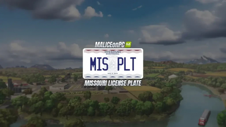 fs25-mods,  In-game Missouri license plate mod for Farming Simulator 25, part of FS25 mods, featuring Missouri bicentennial design.