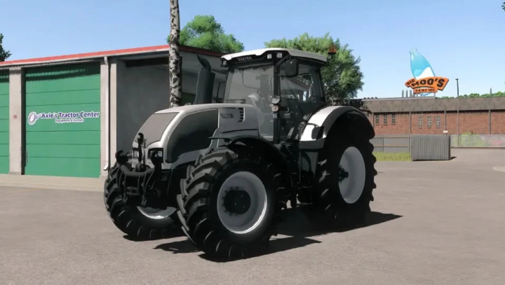 fs25-mods, Farming Simulator 25 mod featuring the Valtra S3 Series tractor from FS25 mods, parked outdoors near a green building.