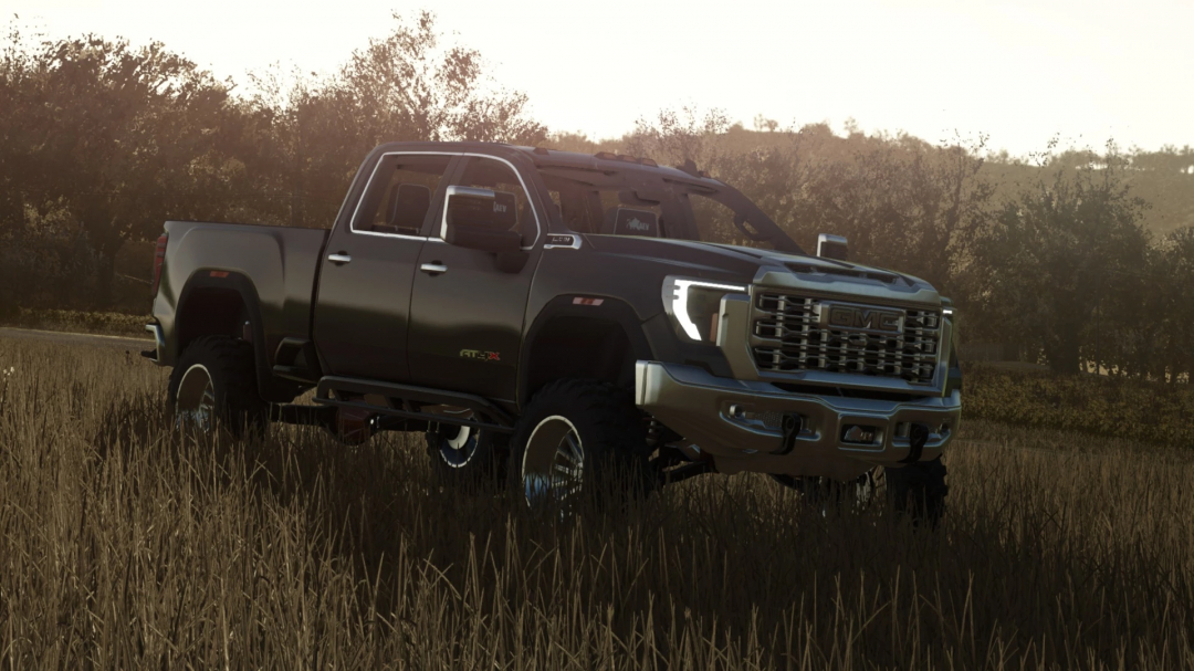 Farming Simulator 25 mod: GM Denali HD truck in a field, showcasing realism and details for FS25 mods.