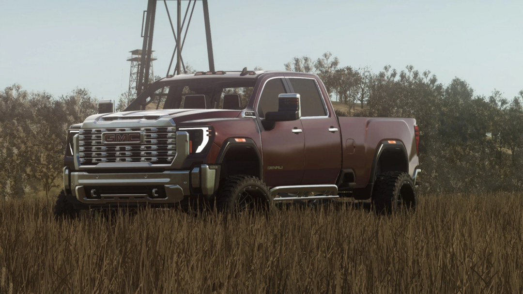 GMC Denali HD truck mod for Farming Simulator 25, realistic off-road vehicle in a grassy field, part of FS25 mods collection.