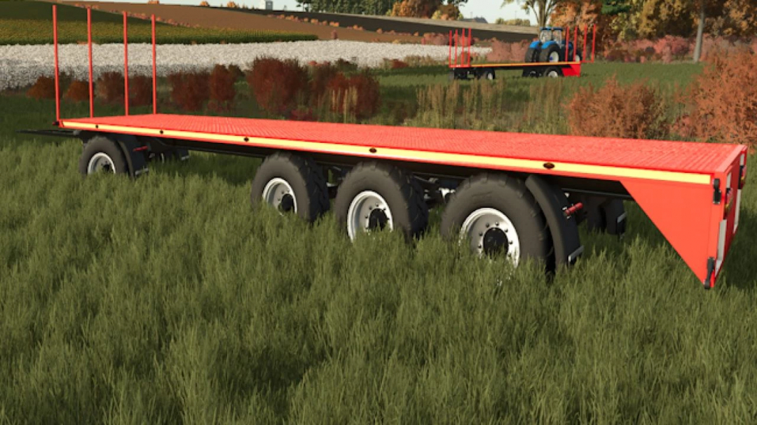 FS25 mod Agpro Pack v1.0.0.0: Large farming trailer with red flatbed, side rails, and four wheels, designed for Farming Simulator 25.