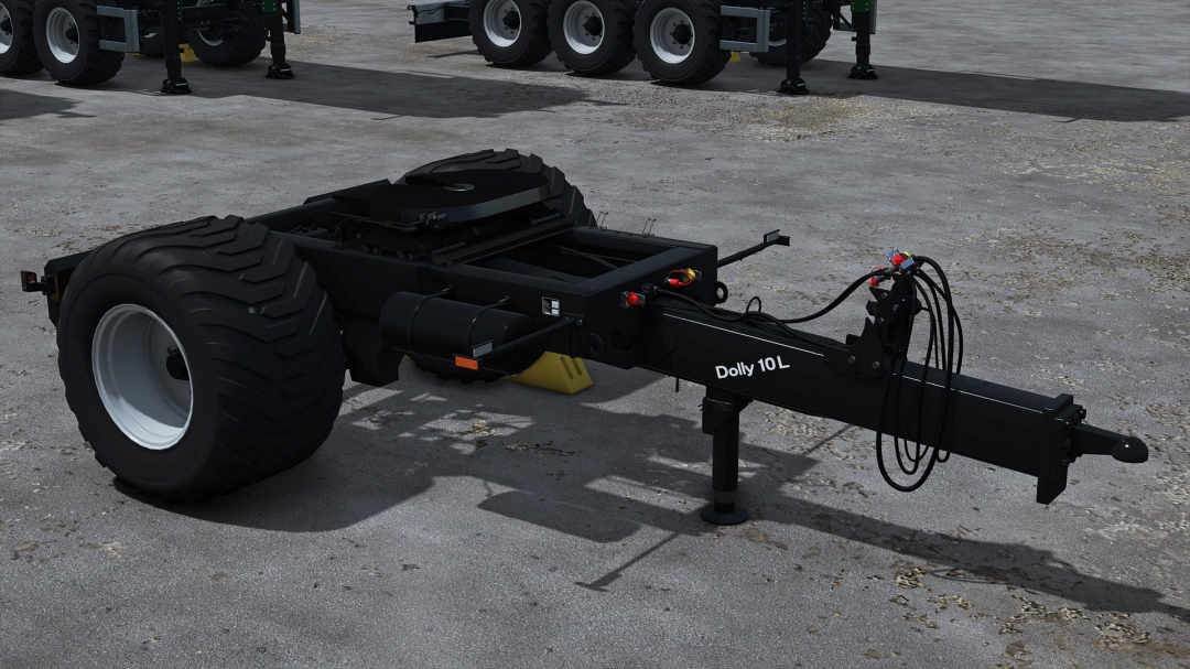 Farming Simulator 25 mod: Agro Zubringer v1.0.0.0, a large black trailer with massive tires, designed for farming tasks in FS25.