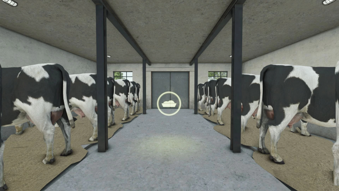 Barn with cowshed in Farming Simulator 25 showing cows inside, a mod from FS25 mods, Barn With Cowshed v1.0.0.0.