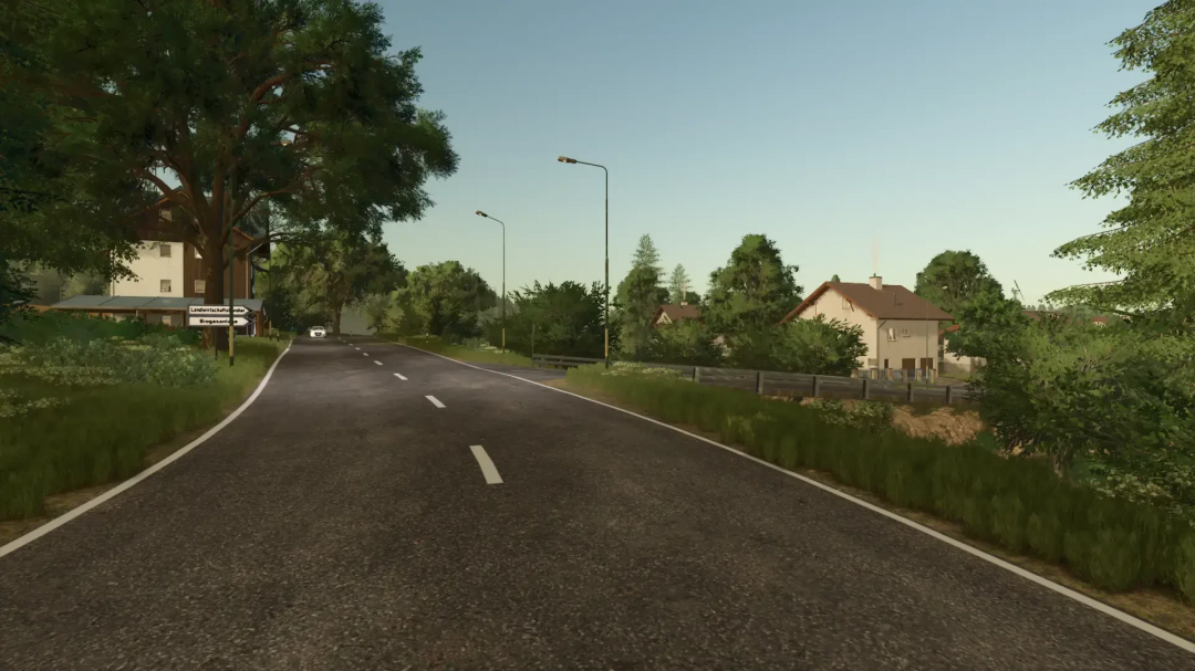 Farming Simulator 25 mod showcasing a rural road scene from the Bergblick Map v1.0.5.0 in FS25 mods.