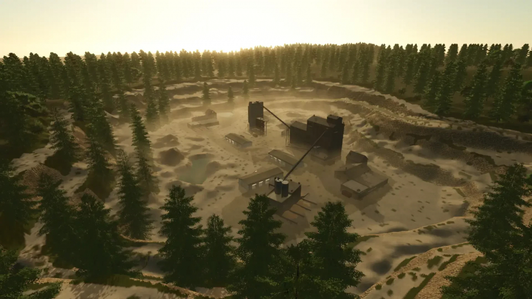 Map view of Bergblick from Farming Simulator 25 mods, showing a snowy landscape with buildings and dense forest in the background.