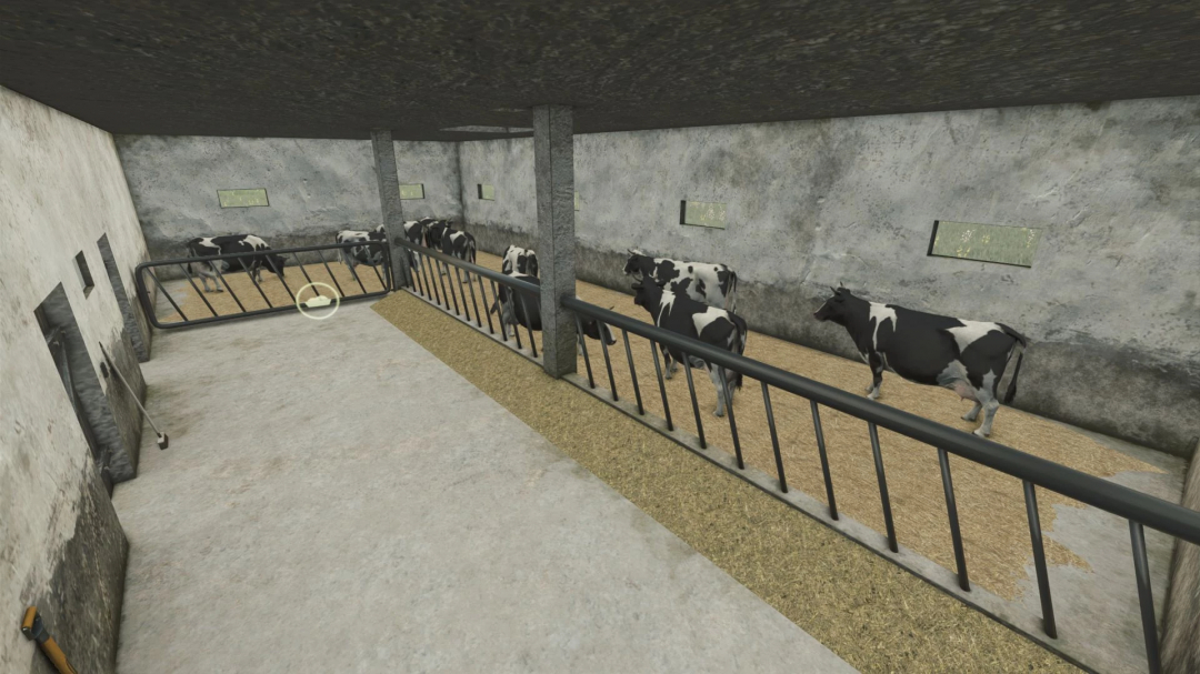 Farm building with cows in Farming Simulator 25, showcasing the FS25 mod 'Farm Building With Cows v1.0.0.0'.