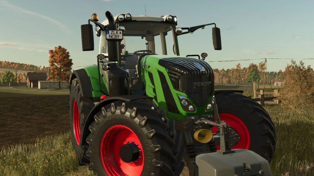 Fendt 800 Vario tractor mod from Farming Simulator 25, with green body and red wheels, in a rural farm setting for FS25 mods.