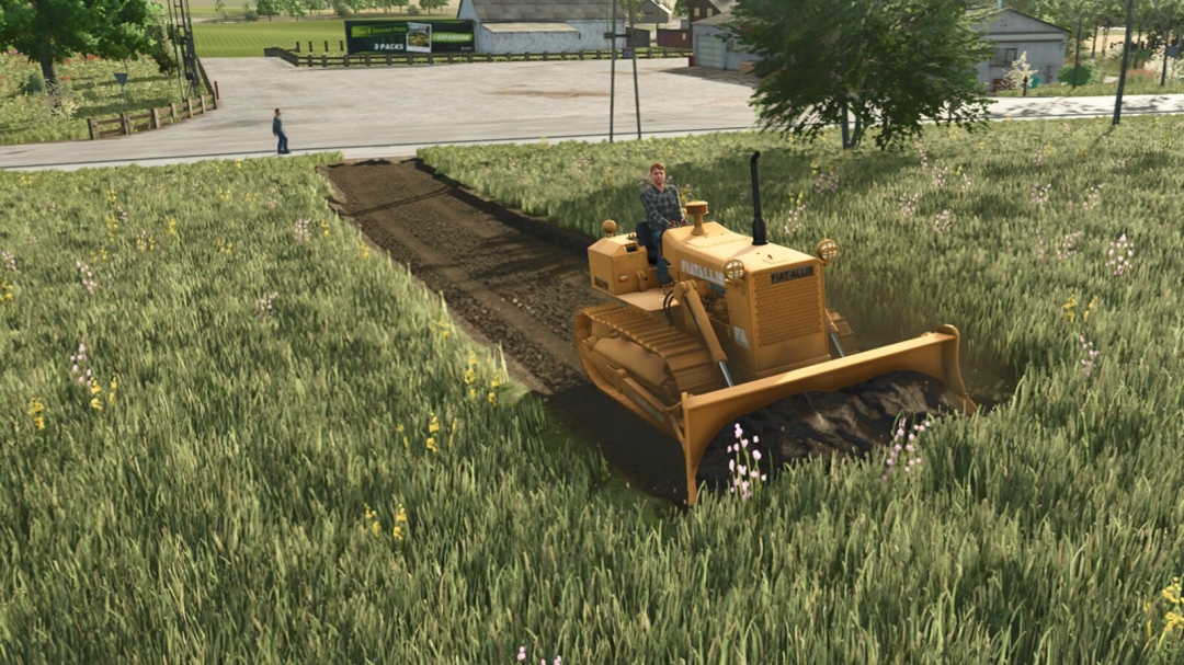 Farming Simulator 25 mod: A Fiat-Allis Ad9 bulldozer working on a grassy field.