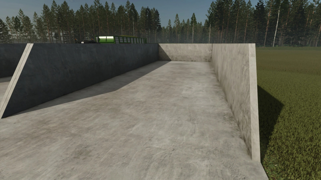 Concrete bunker silo in Farming Simulator 25, part of FS25 mods for secure feed storage.