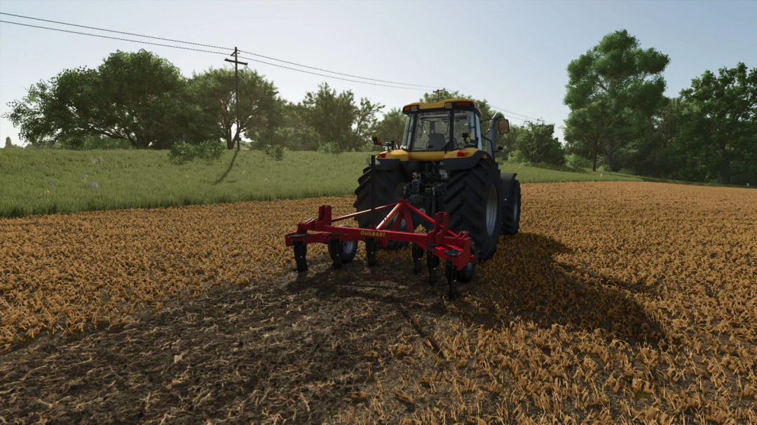 Farming Simulator 25 mod featuring a tractor with a Guilbart Delta 850 implement for farming in FS25.