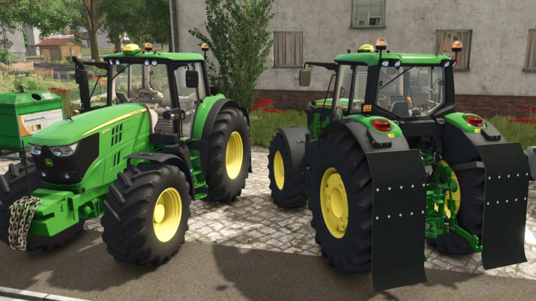 Farming Simulator 25 mods featuring green John Deere 6M tractors from the John Deere 6M Edit v1.0.0.0 mod.