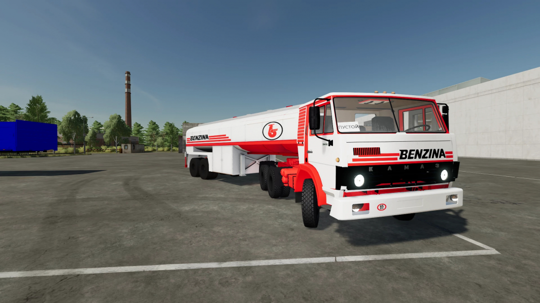 Farming Simulator 22 mod: KamAZ 5410 fuel tanker with Benzina branding, realistic design for FS22 mods.