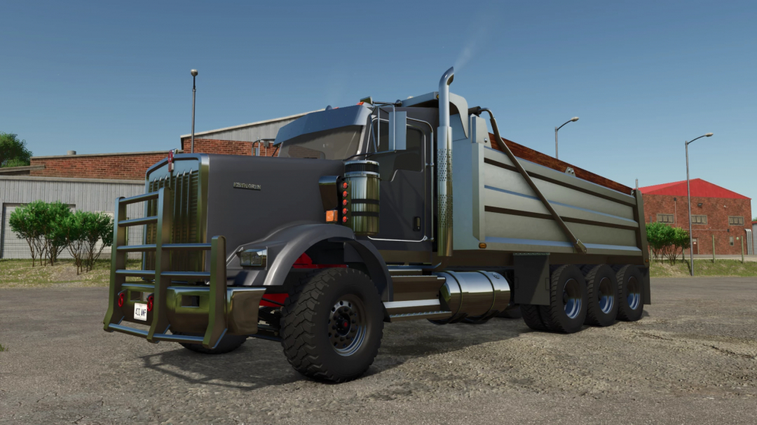 Farming Simulator 25 mod: Kenworth T800 dumper truck with expanded cargo bed and detailed design, ideal for FS25 farming tasks.