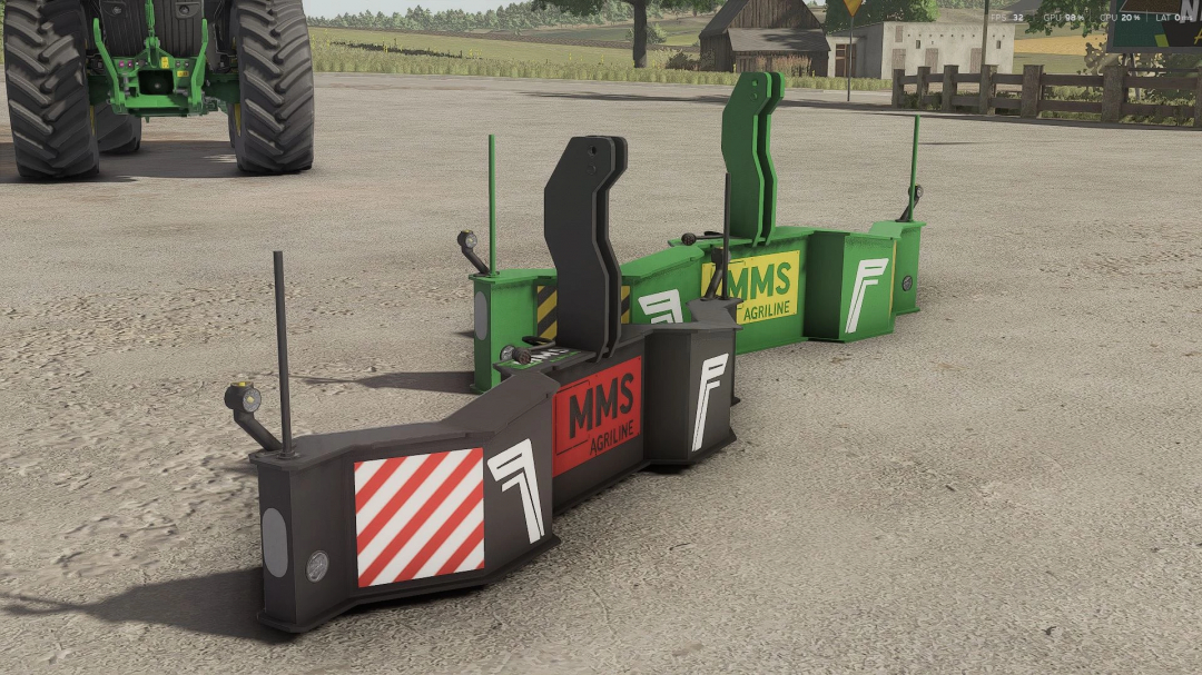 Farming Simulator 25 mod: MMS Safety Bumper 110kg and 140kg, realistic safety bumpers for farm machinery.