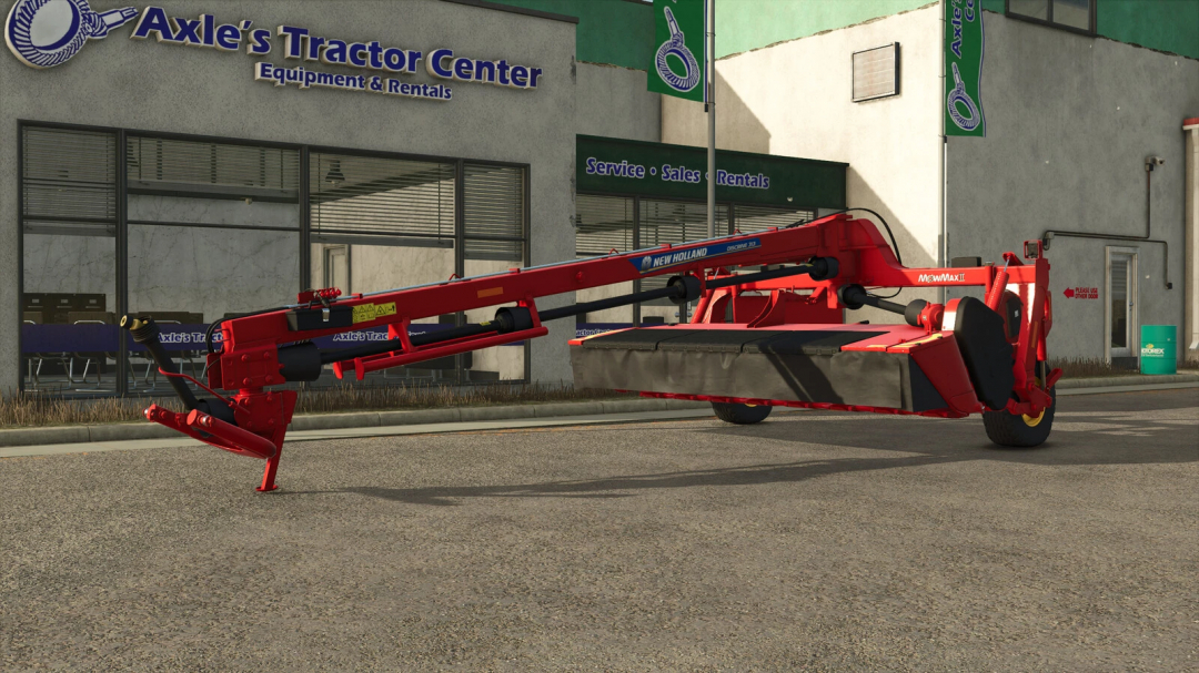 Farming Simulator 25 mod: New Holland Discbine 313 agricultural implement at Axle's Tractor Center.