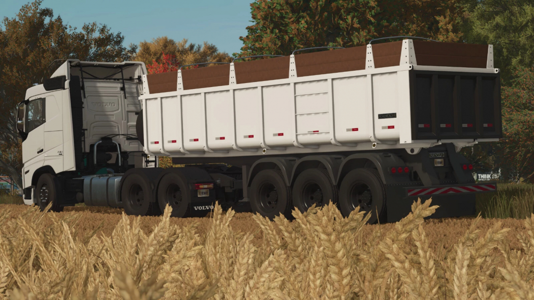 Farming Simulator 25 mod: Volvo truck with Randon Basculante 2000 v1.0.0.0 dump trailer on a wheat field.