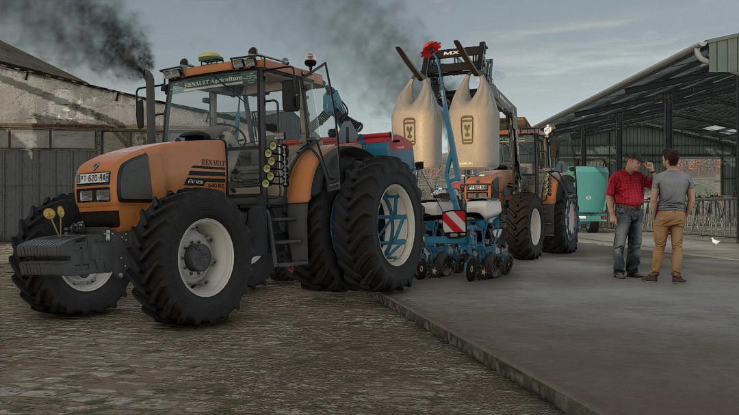 Farming Simulator 25 mods: Renault 600 Ares v2.0.0.0 tractor with spraying equipment on a farm yard.