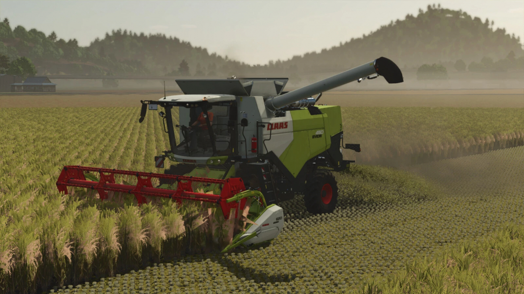 Farming Simulator 25 mod: Claas forage harvester harvesting crops in a lush field, part of the FS25 mods collection.