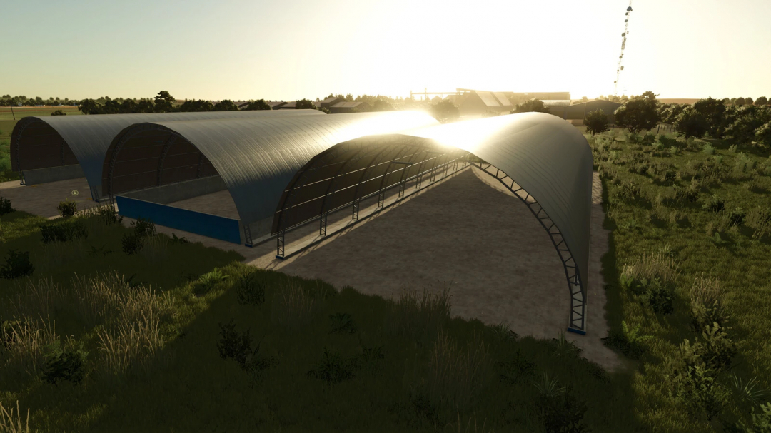 Farming Simulator 25 mod showing storage sheds and a single shed, ideal for farming storage needs in FS25 mods.