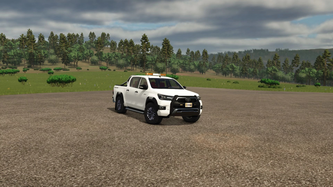 Farming Simulator 25 mod: Toyota Hilux 2021 Edited v1.0.0.0 in a rural landscape, showcasing a detailed pickup truck.