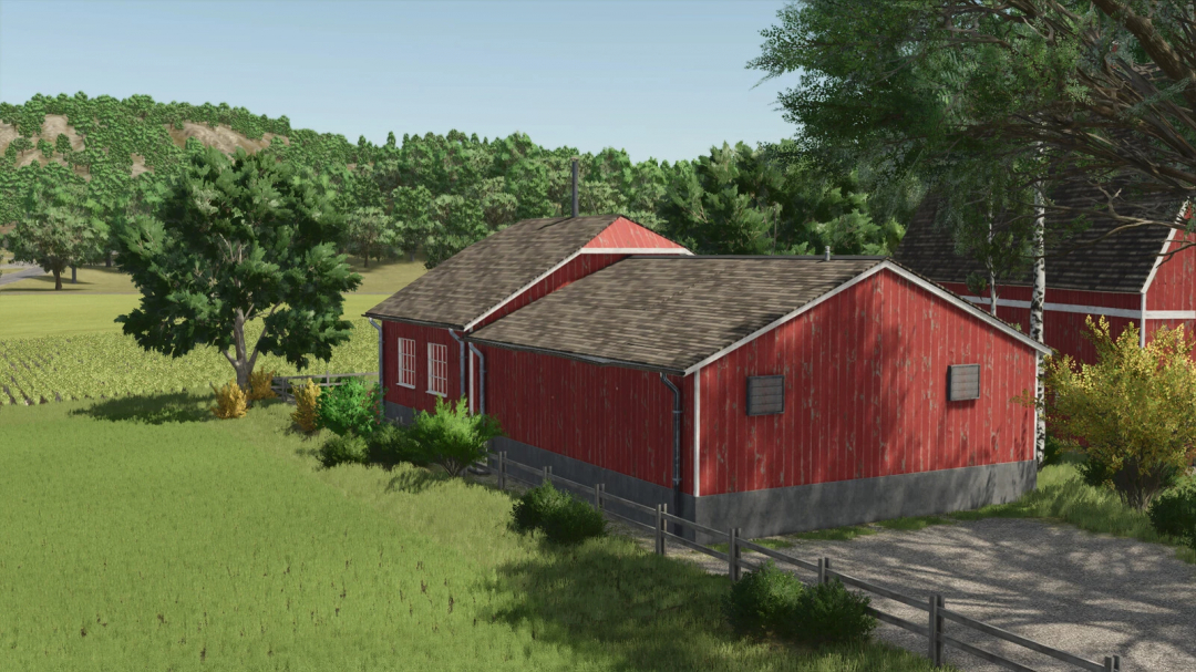 Farming Simulator 25 mod: US Refrigerated Hangar v1.0.0.0 in a rural farm setting, ideal for FS25 mods enthusiasts.