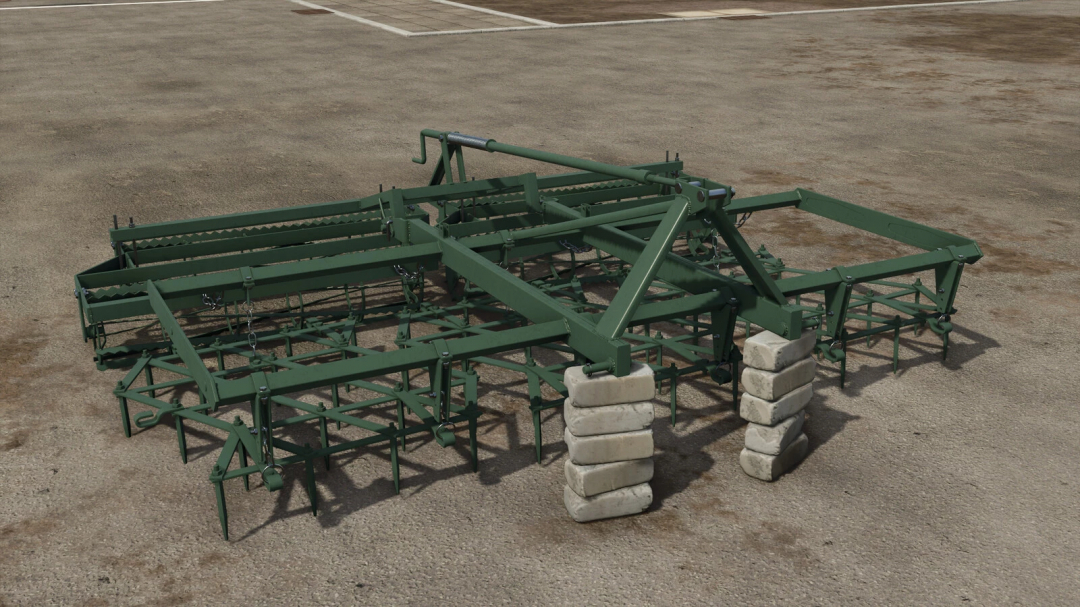 Farming Simulator 25 mod: Unia Heavy Harrow v1.0.0.0, green soil cultivation implement with chains for FS25 farming simulation.