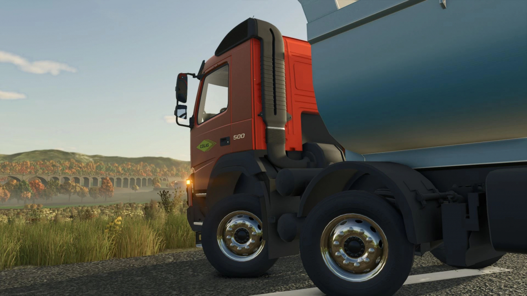 Farming Simulator 25 mods: Volvo FMX Ampiroll 8x4 truck with tank, suited for farming transport.