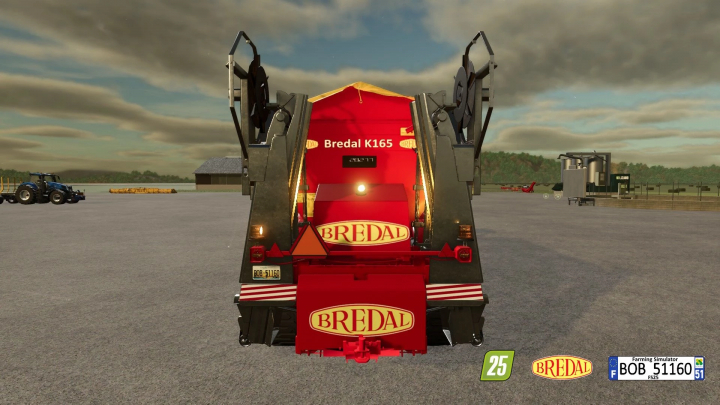 fs25-mods, Farming Simulator 25 mod Bredal K165 tank, viewed from the rear on an airport tarmac, with BREDAL branding and tail lights visible.