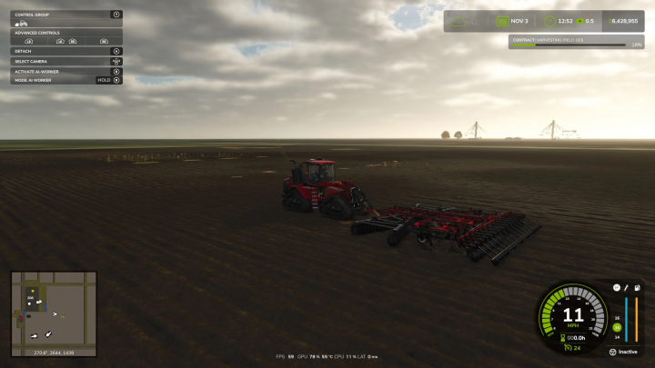 fs25-mods, Farming Simulator 25 mod: A red tractor with a crop ripper attachment working on a farm field during harvesting.