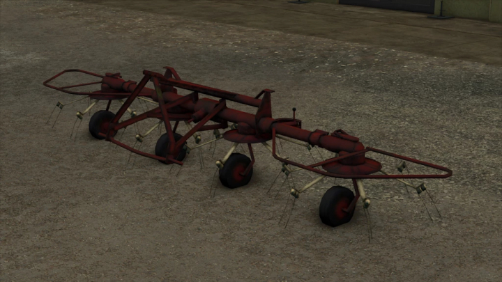 fs25-mods, Farming Simulator 25 mod: Deutz Fahr KH4S 1.1.0.0, a red agricultural implement with multiple rotating discs, used for soil cultivation.