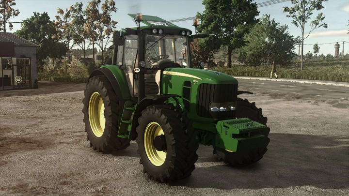 fs25-mods, Farming Simulator 25 mod: John Deere 6930 tractor with green body and large tires, parked on a farmyard.