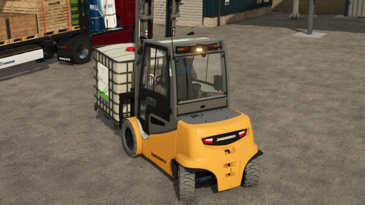 fs25-mods, Farming Simulator 25 mod: Jungheinrich EFG S50 Pack v1.0.0.0 forklift carrying a container.