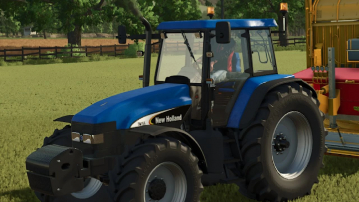 fs25-mods,  Farming Simulator 25 mods: New Holland TM 190 tractor with detailed cab and large tires on a farm field.