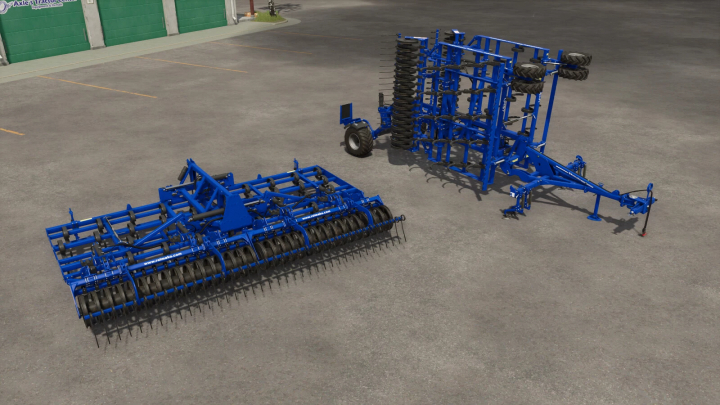 fs25-mods,  Farming Simulator 25 mods featuring the Rolmako U497 Pack v1.0.0.0 agricultural equipment, including tillers and cultivators, on a farmyard.
