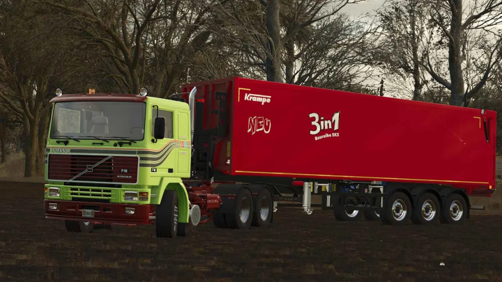 fs25-mods,  Farming Simulator 25 mod: A colorful Volvo F Series truck with a red trailer, designed for farming logistics.