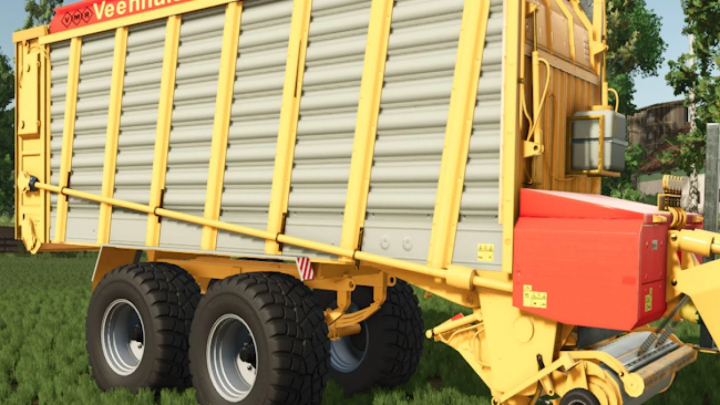 fs25-mods, Farming Simulator 25 mod: Veenhuis Combi 2200 grain trailer in yellow with a red hydraulic unit, suitable for FS25 farming activities.