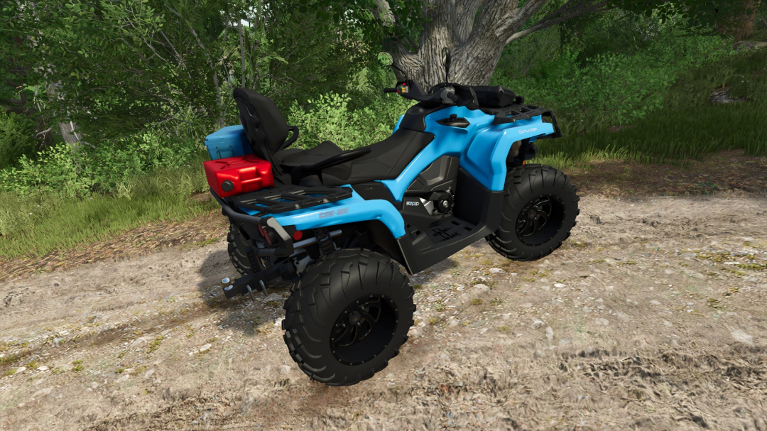 Farming Simulator 25 mod: 2022 Can-Am Outlander 1000 ATV in blue with off-road tires, detailed in-game recreation.