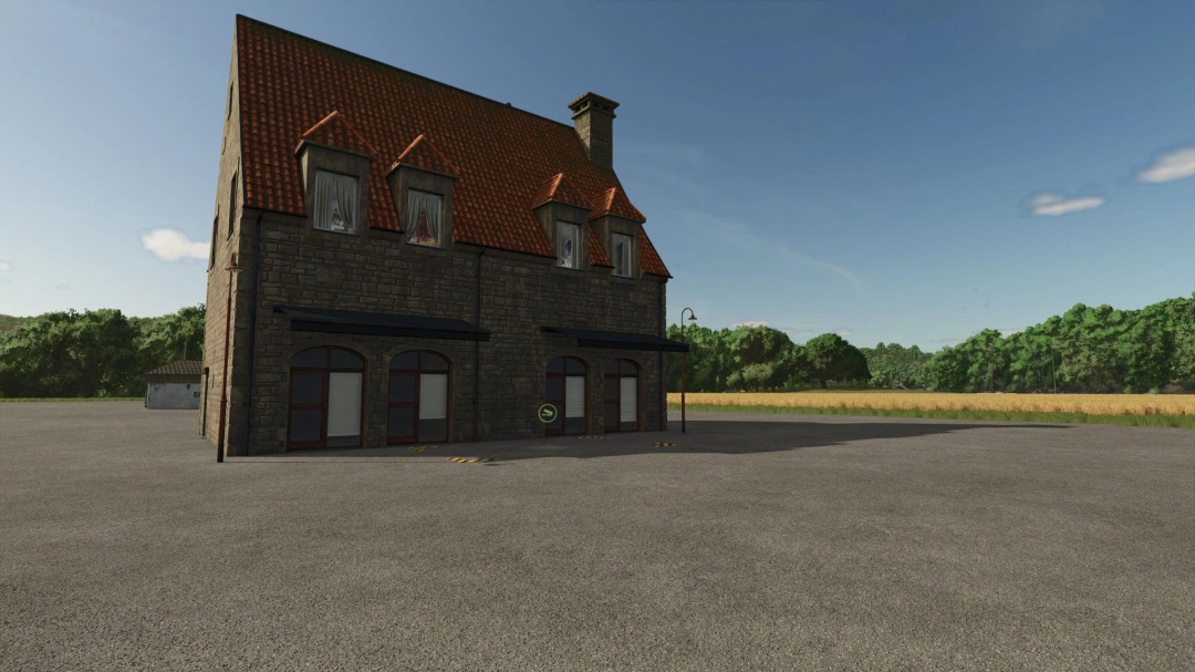 Farming Simulator 25 mod showcasing a building with bakery features from FS25 mods.
