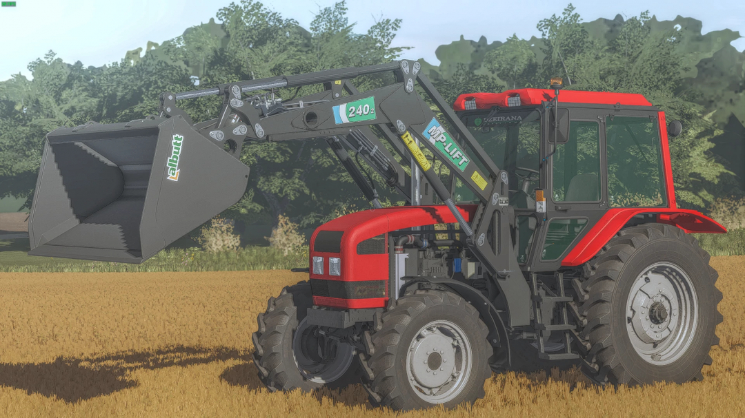 Farming Simulator 25 mod featuring a Belarus Mtz 1025.3 tractor with front loader attachment in a field, part of FS25 mods.