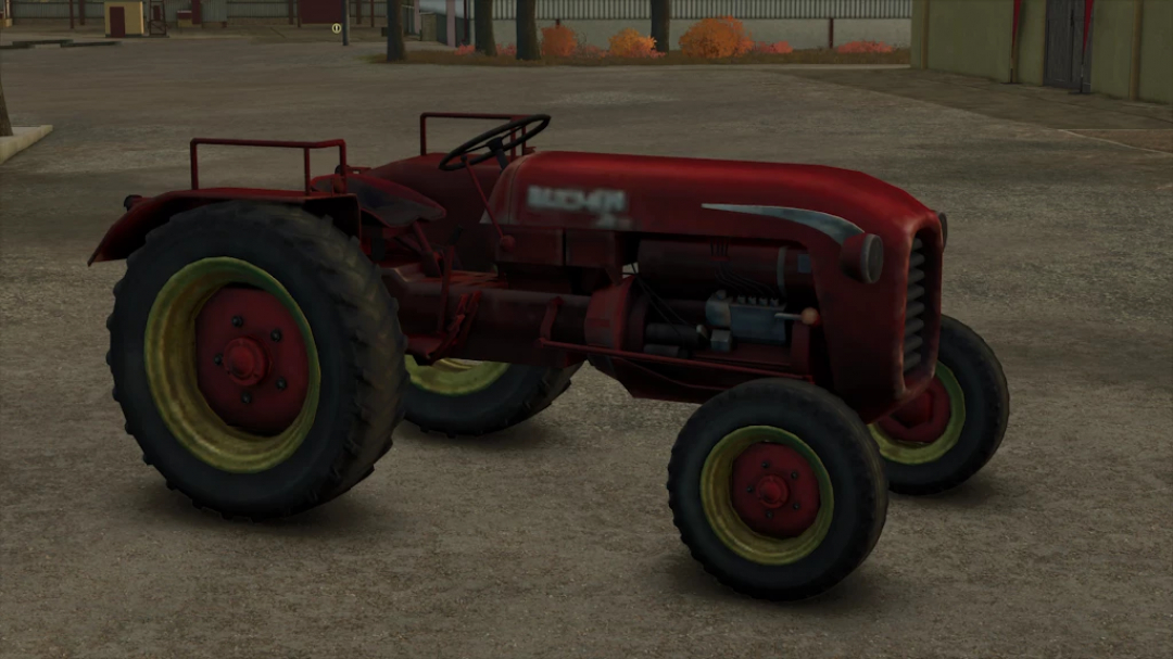 Farming Simulator 25 mod - Bucher D4000 tractor with red body and large yellow wheels, realistic in-game model.