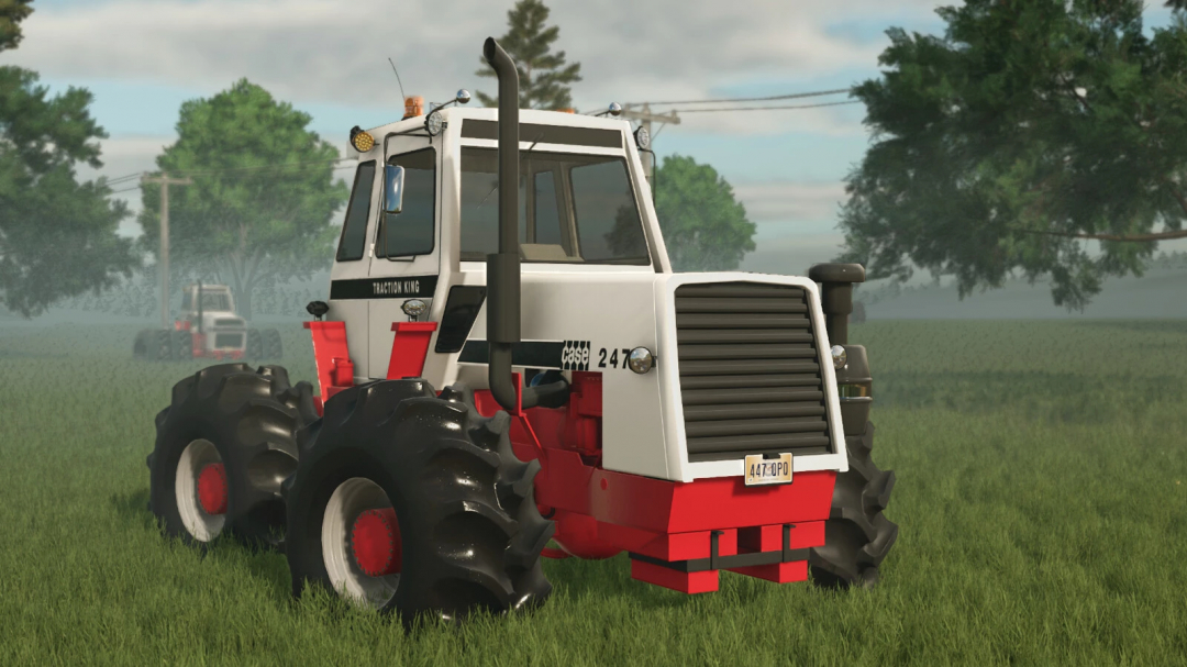 Farming Simulator 25 mod showcasing the Case IH Traction King Series tractor with large tires and detailed design.