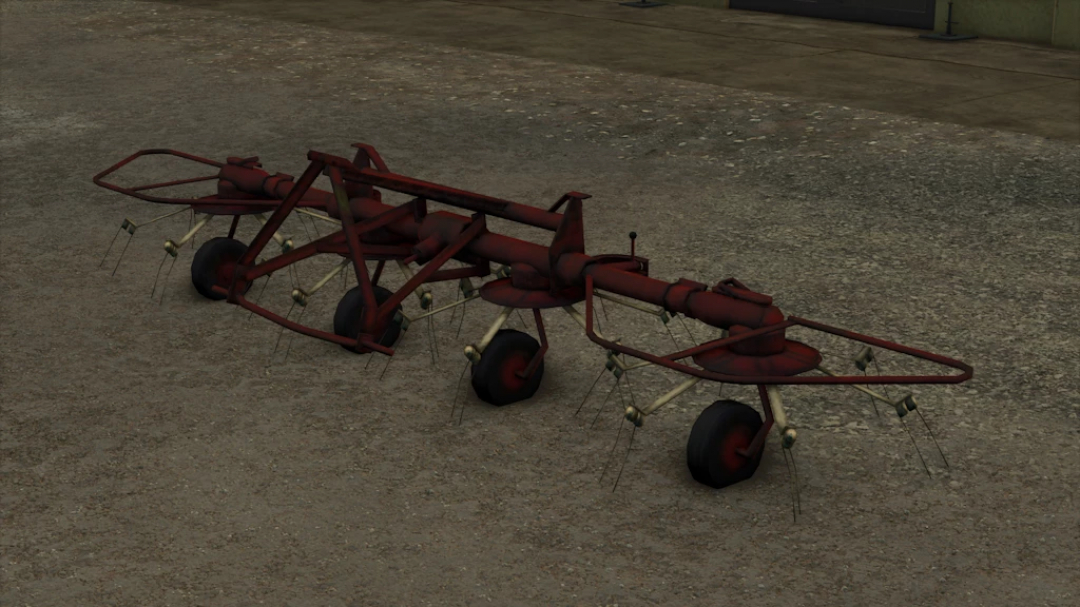 Farming Simulator 25 mod: Deutz Fahr KH4S 1.1.0.0, a red agricultural implement with multiple rotating discs, used for soil cultivation.
