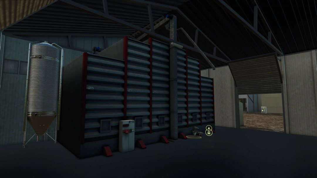 Farming Simulator 25 mod: FS25 DriveIn WobbyTec v1.0.0.0, a silo system inside a farm building with control panel, for realistic gameplay.