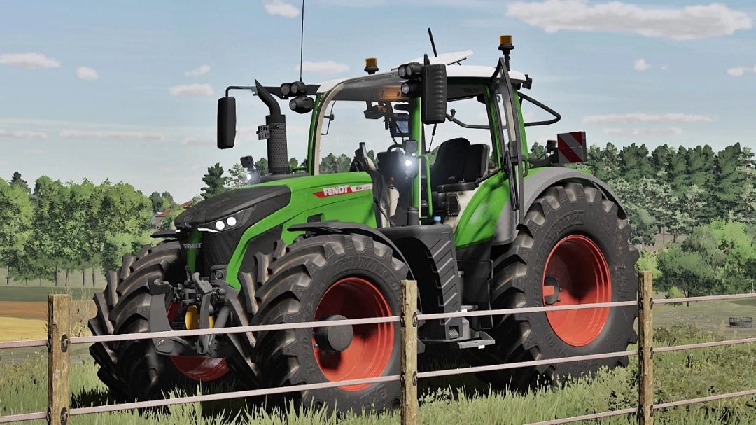 Fendt 600 Vario Series tractor from Farming Simulator 25 mods, green with large tires, in a rural field setting with a fence.