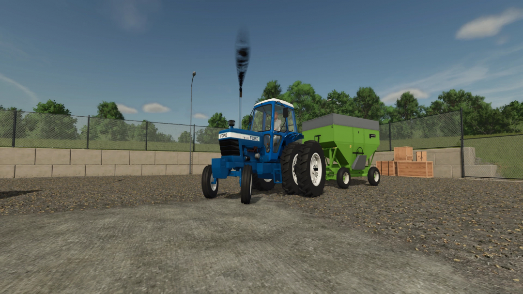 Ford TW-20 tractor with green trailer in Farming Simulator 25, showcasing FS25 mods for realistic farming.