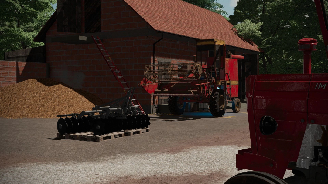 Farming Simulator 22 mods display with Lemind Leskovac Disc Harrows Pack V1.0.0.0 on a farmyard.