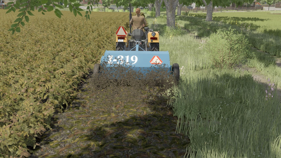 Farming Simulator 25 mod: Tractor with Lizard Z-319 V1.0.0.0 implement working in the field, realistic farming environment.